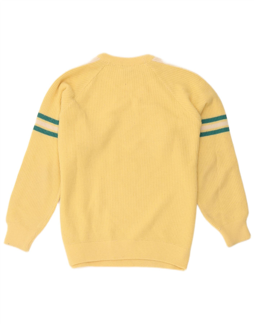 Vintage Herren-Pullover mit Rundhalsausschnitt, groß, gelb, Farbblock