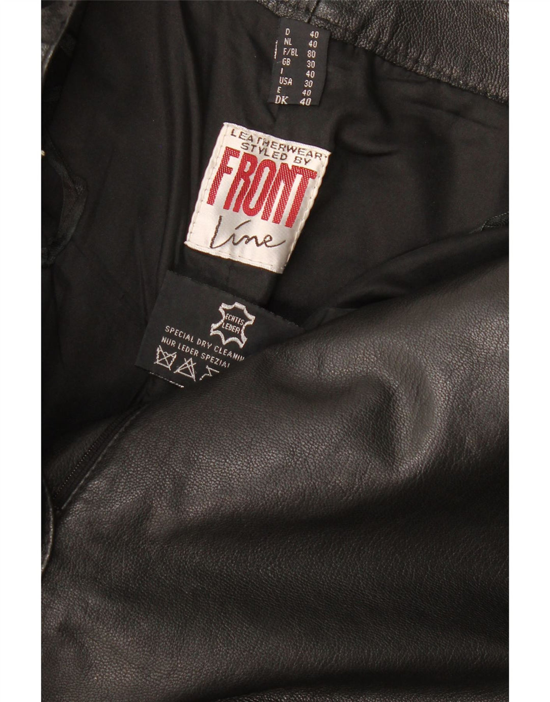 Gerade Damen-Lederhose von Front Line, W30, L28, schwarzes Leder