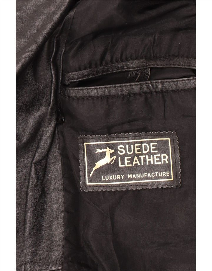 Vintage Herren Zweireihige Lederjacke UK 40 Großes schwarzes Leder