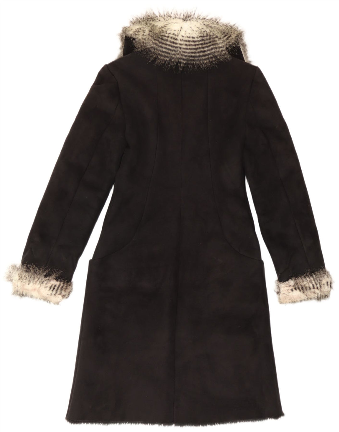 Vintage Damen Sherpa Overcoat IT 40 Small Schwarz