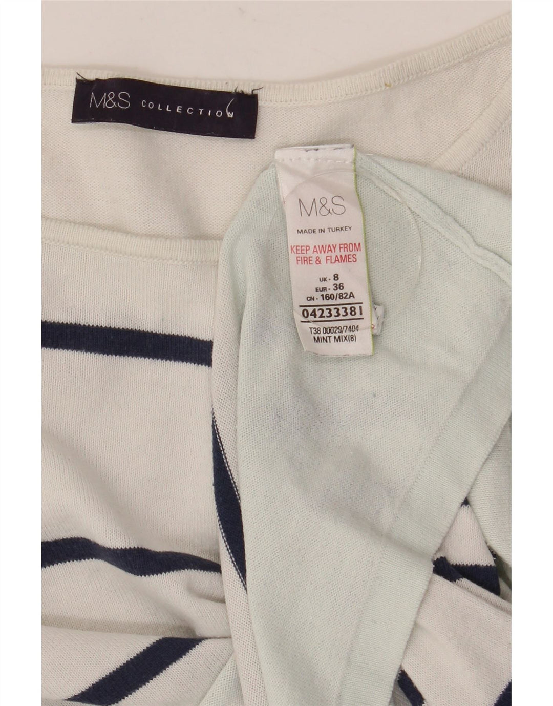 Marks & Spencer Damen-Oberteil, langärmlig, Größe S, weiß, gestreift, Baumwolle