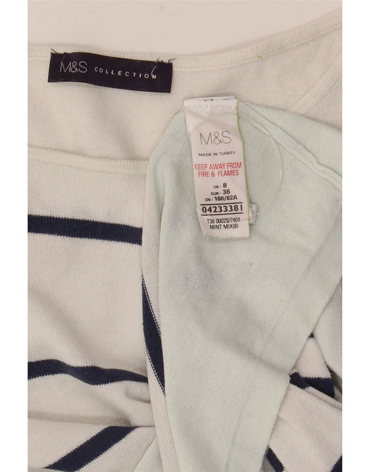 Marks & Spencer Damen-Oberteil, langärmlig, Größe S, weiß, gestreift, Baumwolle
