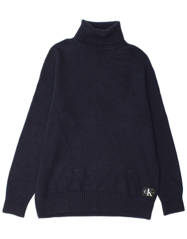 Calvin Klein Jeans Herren-Rollkragenpullover aus mittelblauer Baumwolle