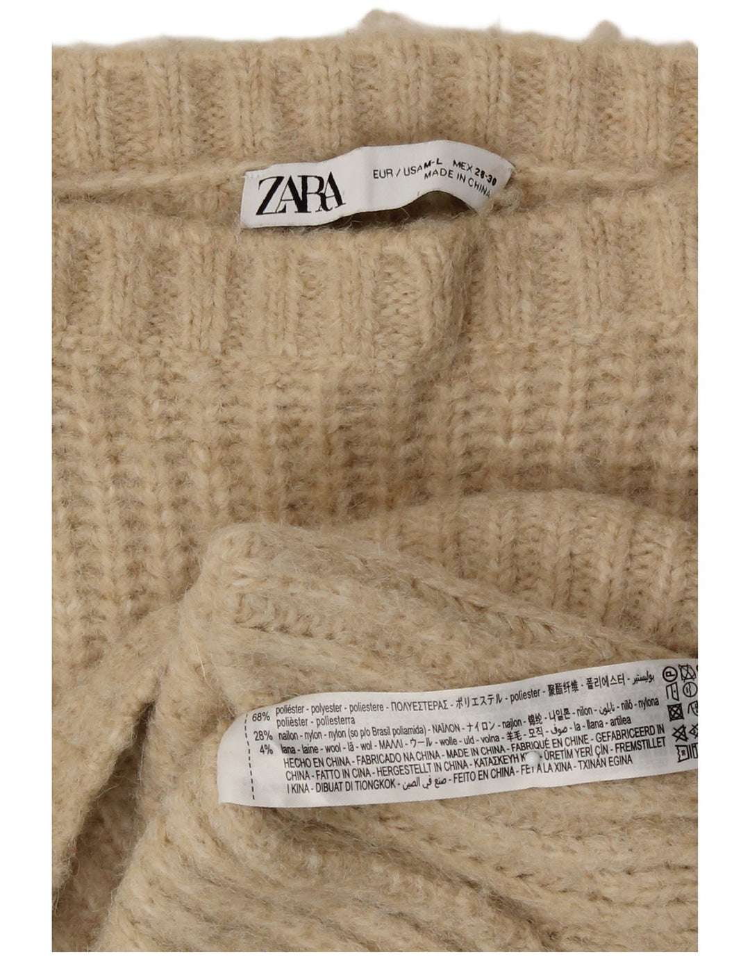 Übergroßer Damen-Pullover mit U-Boot-Ausschnitt von Zara, UK 14, mittelbeigefarbenes Polyester
