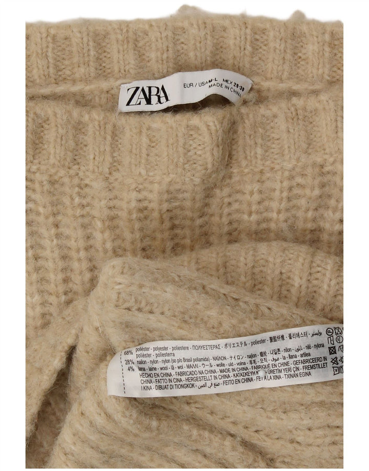 Übergroßer Damen-Pullover mit U-Boot-Ausschnitt von Zara, UK 14, mittelbeigefarbenes Polyester