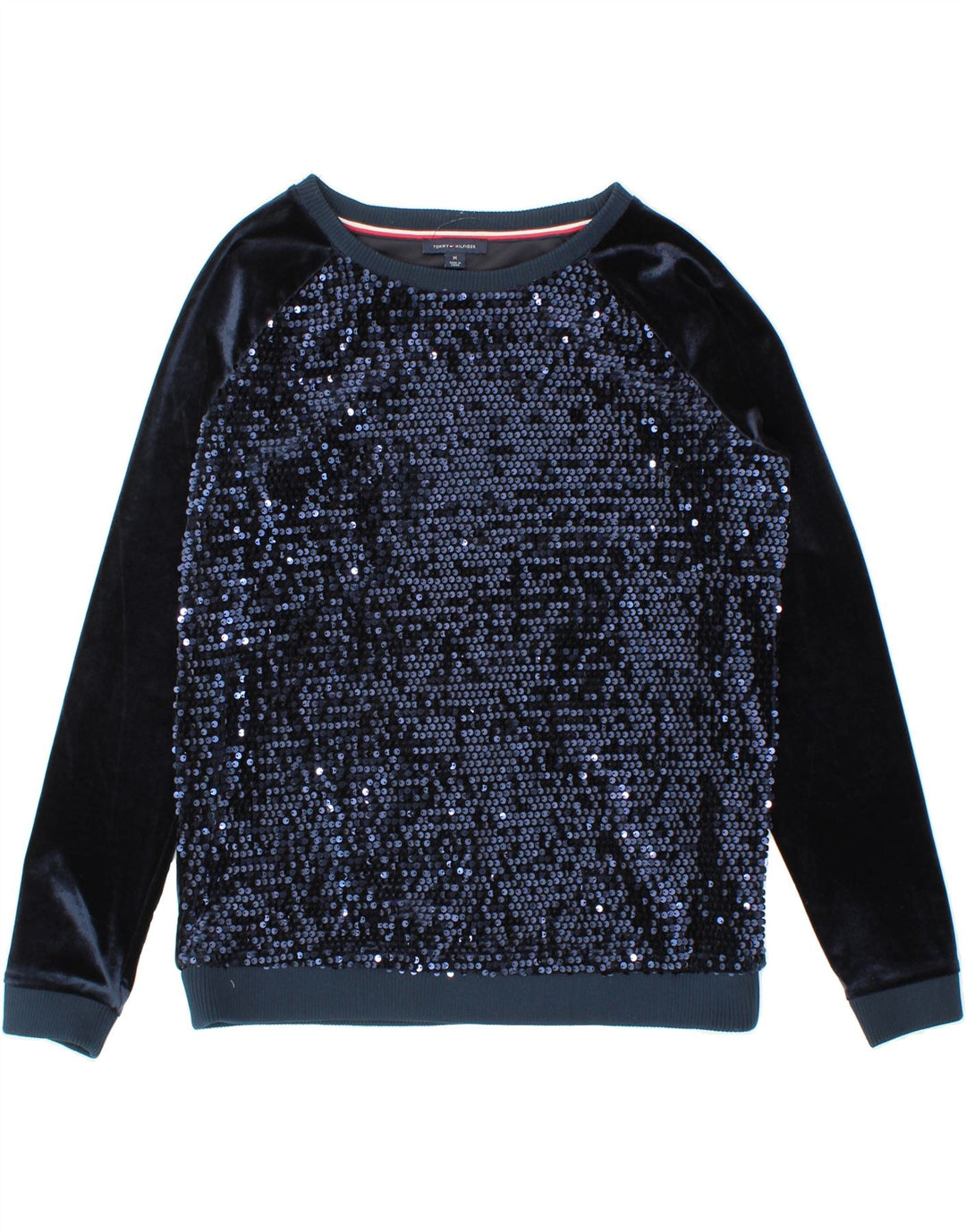 TOMMY HILFIGER Womens Sweatshirt Jumper UK 14 Medium Navy Blue Polyester Vintage Tommy Hilfiger and Second-Hand Tommy Hilfiger from Messina Hembry 
