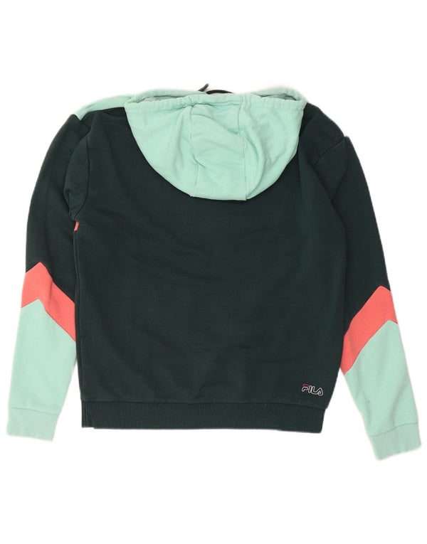 Fila Womens Graphic Hoodie Pullover UK 14 Mitteltürkis Colourblock Baumwolle