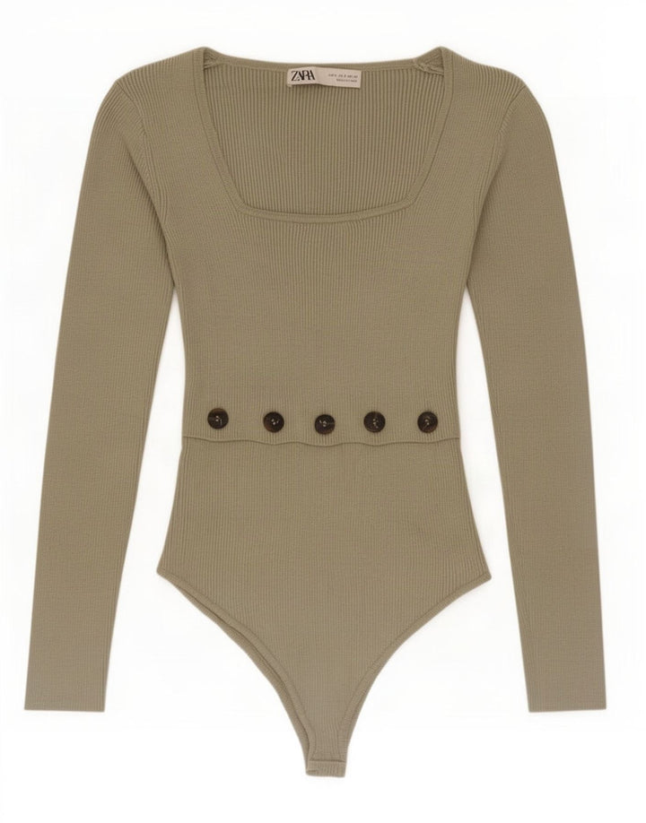 Zara Damen-Body UK 8 Small Grüne Viskose