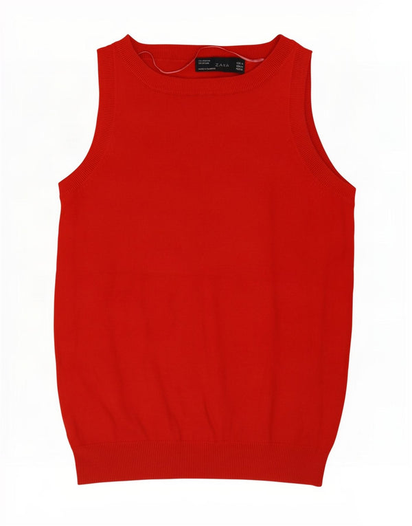 Zara Damen Weste Tank Top UK 12 Mittelrote Baumwolle