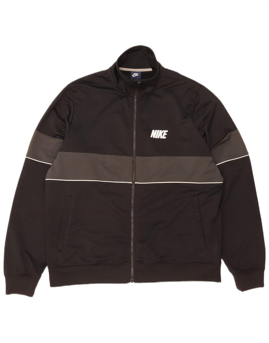 Nike Herren-Trainingsanzugoberteil, XL, schwarzes Farbblock-Polyester
