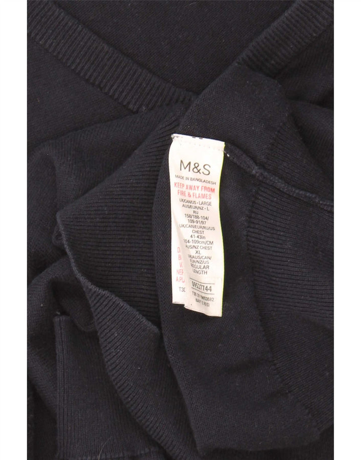 Marks & Spencer Herren-Pullover mit V-Ausschnitt, groß, marineblaue Baumwolle