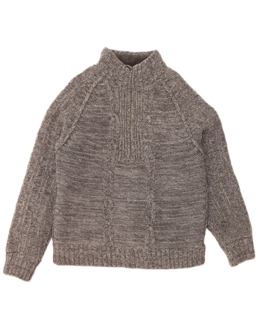 FAT FACE Herren-Pullover mit Reißverschluss am Hals, große graue Lammwolle