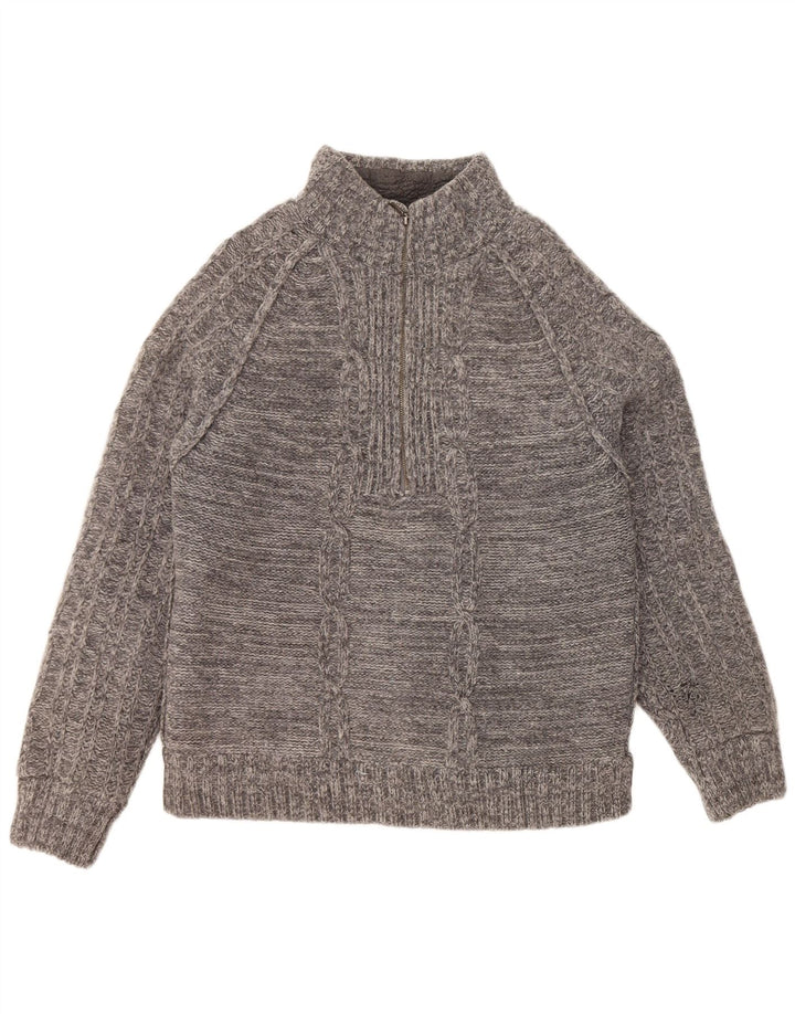 FAT FACE Herren-Pullover mit Reißverschluss am Hals, große graue Lammwolle