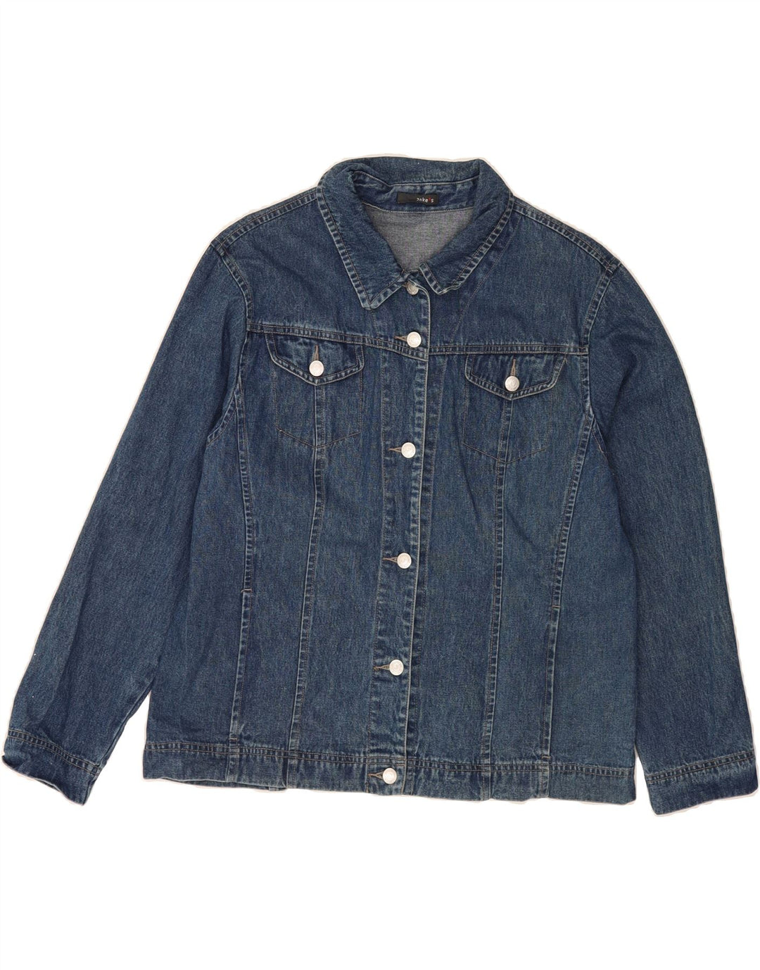 JAKE'S Womens Denim Jacket UK 14 Medium Navy Blue Cotton Vintage Jake's and Second-Hand Jake's from Messina Hembry 