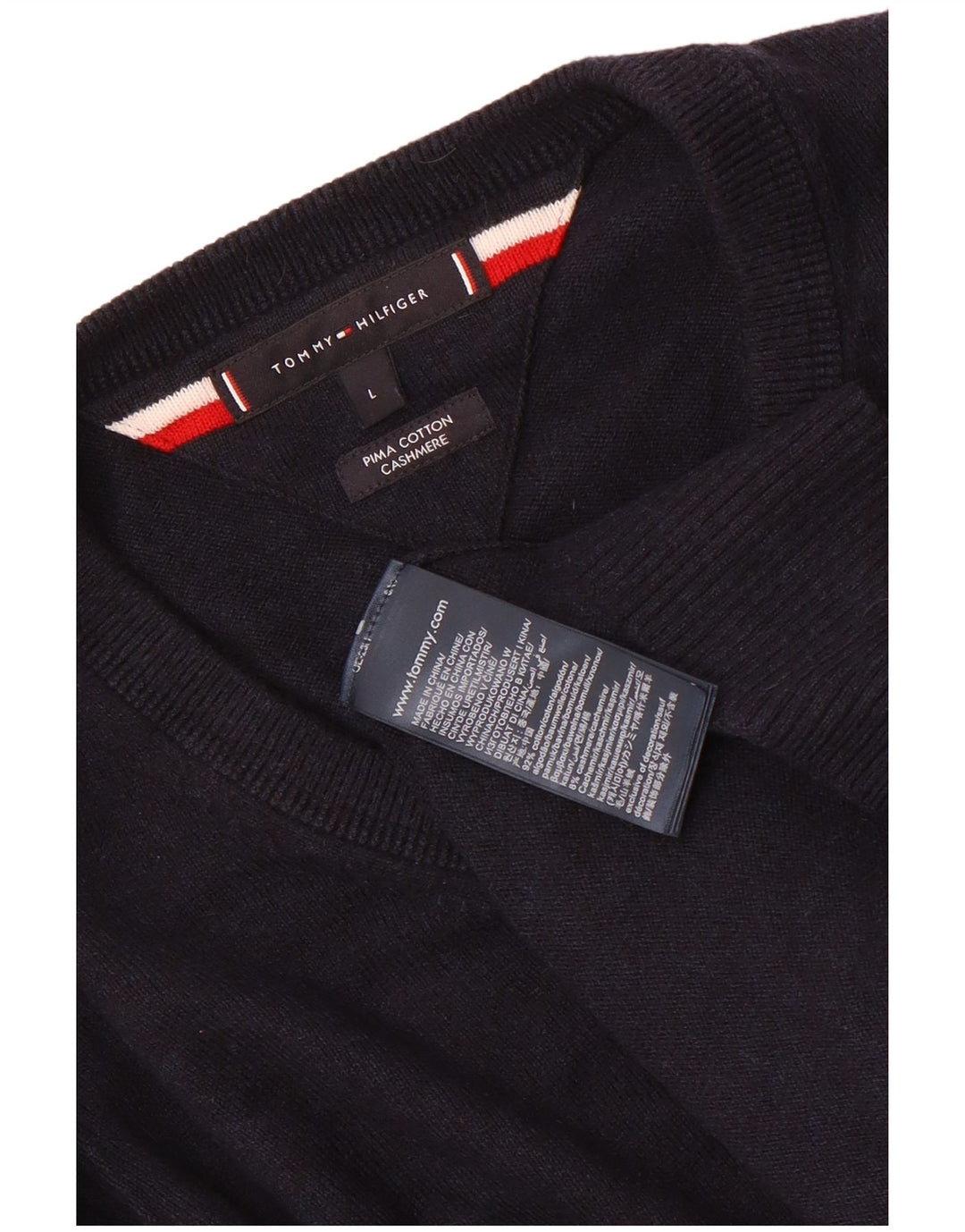 Tommy Hilfiger Herren-Pullover mit V-Ausschnitt, groß, marineblaue Baumwolle