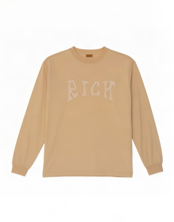 Richmond Herren Grafik-Oberteil, langärmelig, mittelbeige Baumwolle