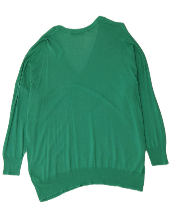 Zara Damen-Pullover, übergroß, V-Ausschnitt, UK 14, mittelgrün, Baumwolle