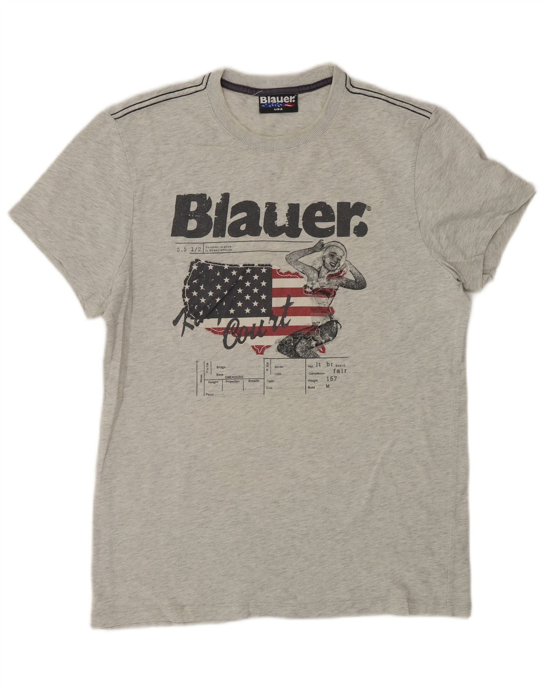 Blauer Herren-T-Shirt mit Grafik, mittelgraue Baumwolle