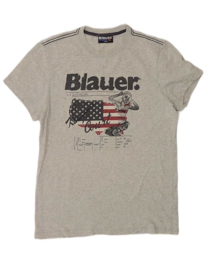 Blauer Herren-T-Shirt mit Grafik, mittelgraue Baumwolle