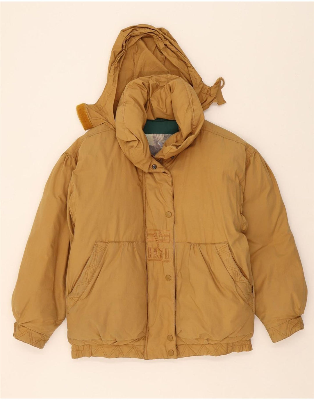 BRAMBILLA Womens Hooded Padded Jacket UK 16 Large Beige Cotton Classic Vintage Brambilla and Second-Hand Brambilla from Messina Hembry 
