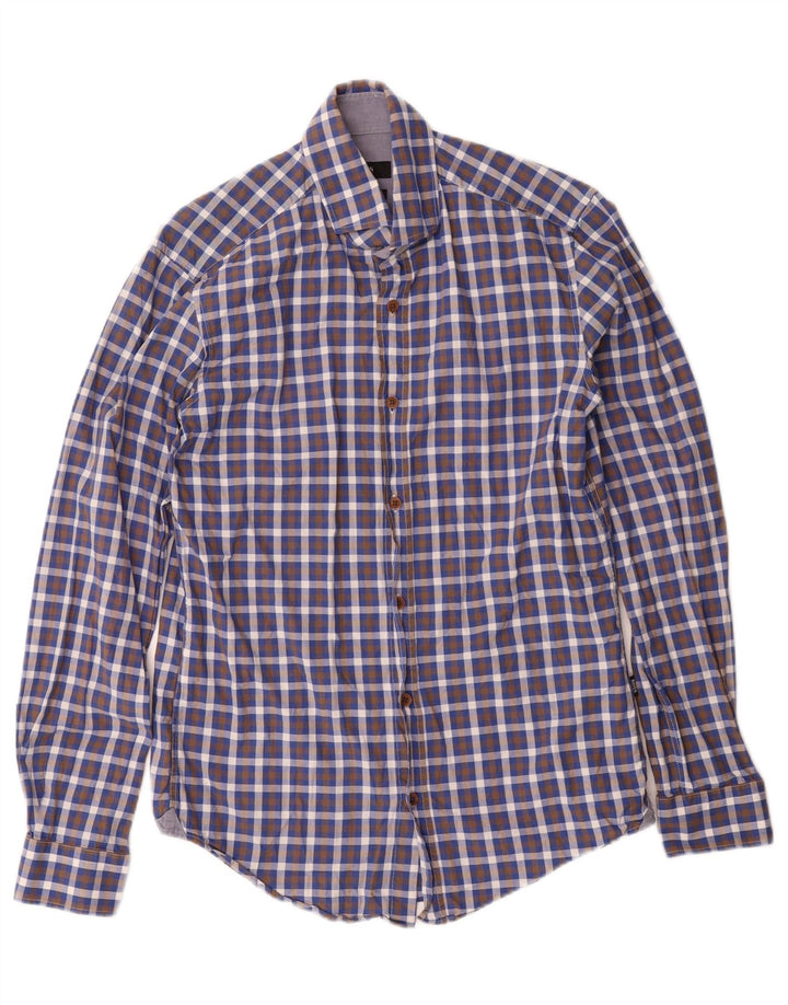 HUGO BOSS Mens Slim Fit Shirt Small Blue Check Cotton Vintage Hugo Boss and Second-Hand Hugo Boss from Messina Hembry 
