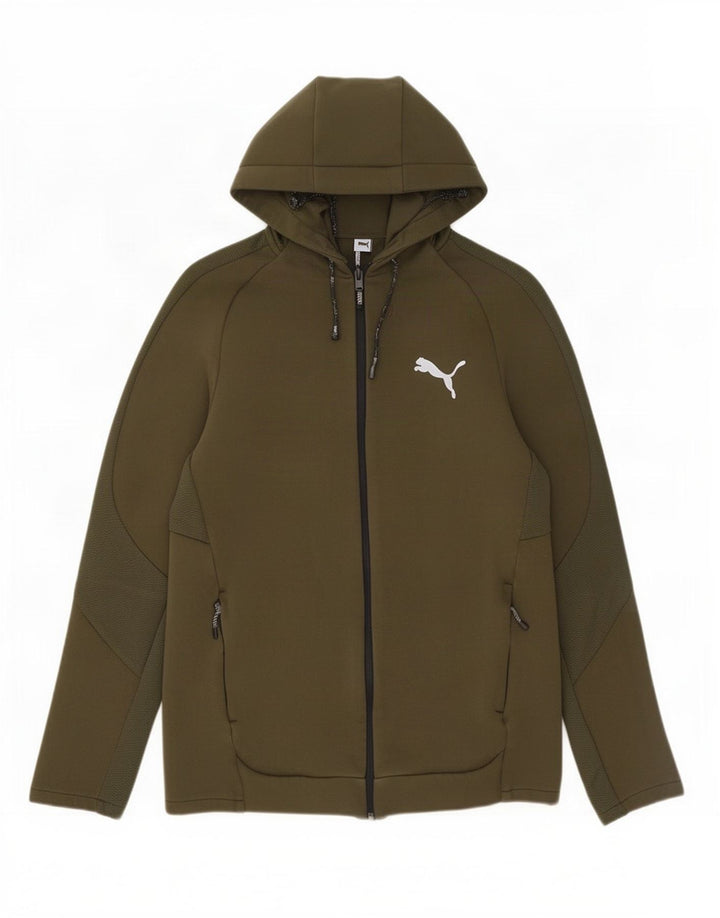 Puma Damen Zip Hoodie Pullover UK 14 Medium Khaki Baumwolle