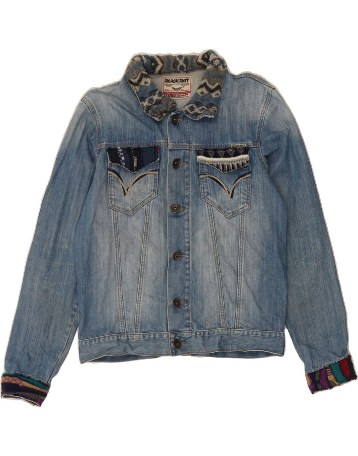 VINTAGE Womens Denim Jacket UK 16 Large Blue Colourblock Cotton Vintage Vintage and Second-Hand Vintage from Messina Hembry 