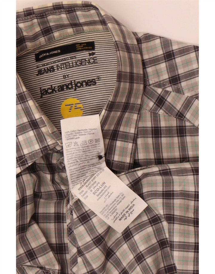 Jack & Jones Herren-Kurzarmhemd aus mittelgrauer Karo-Baumwolle