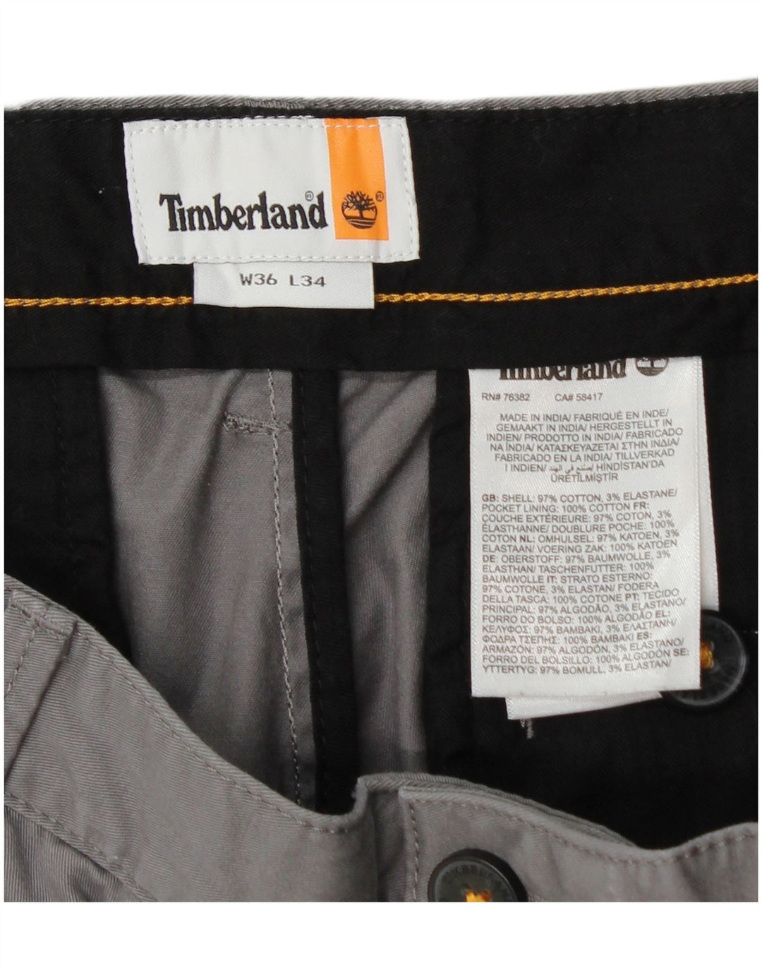 TIMBERLAND Slim Chino-Hose für Herren, W36, L34, graue Baumwolle