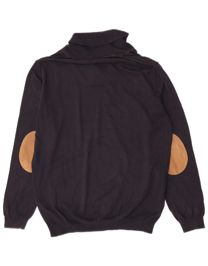 Zara Herren-Pullover mit Schalkragen, groß, marineblaue Baumwolle