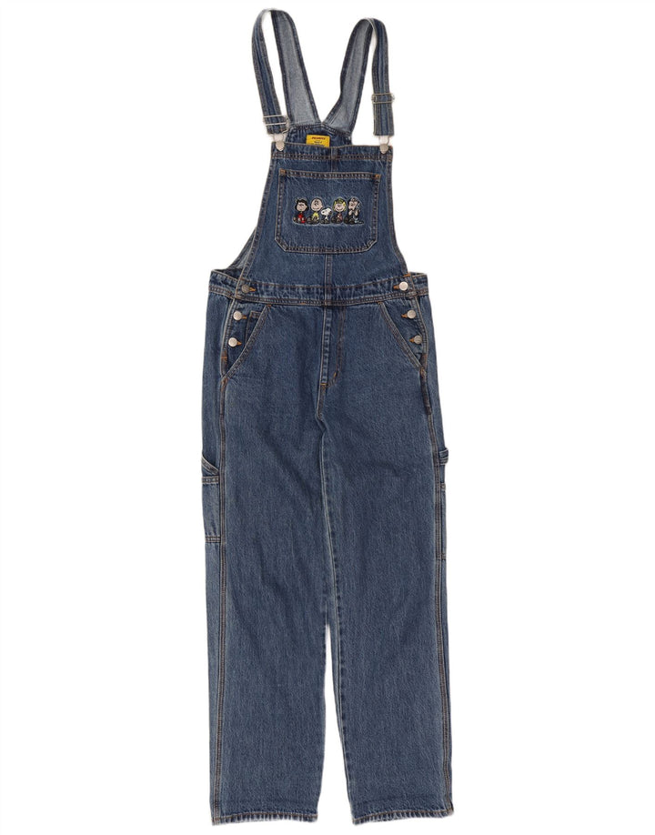 Pull & Bear Damen-Latzhose, gerade Jeans mit Grafik, Größe S, W26, L30, Blau