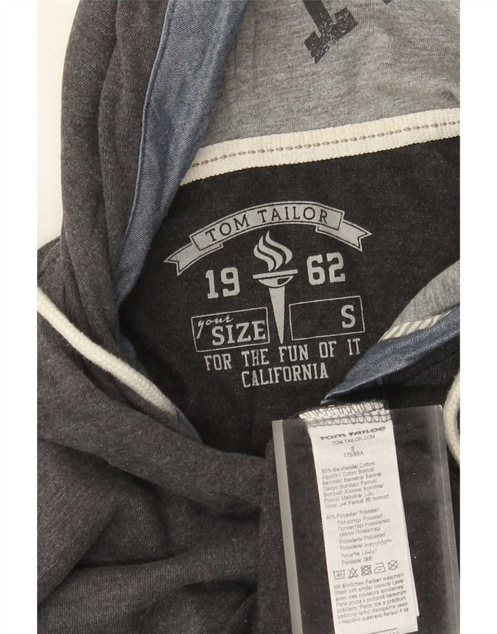 Tom Tailor Herren-Oberteil mit Kapuze und Grafik, langärmlig, klein, graue Baumwolle