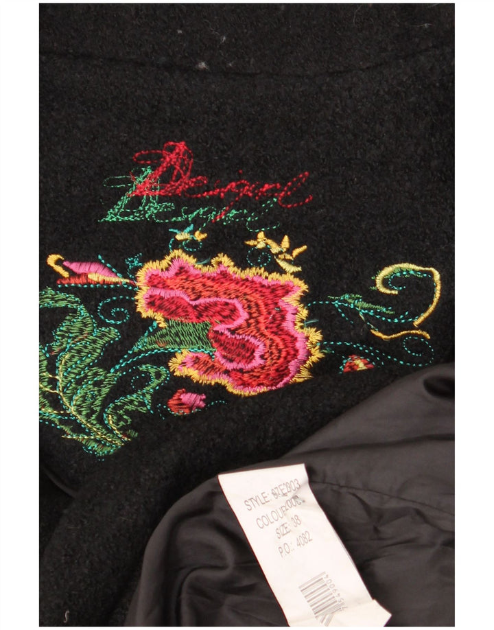 Desigual Womens Graphic Overcoat EU 38 Medium Black Floral Viscose