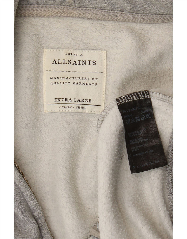 All Saints Herren-Kapuzenpullover mit Reißverschluss, XL, graue Baumwolle