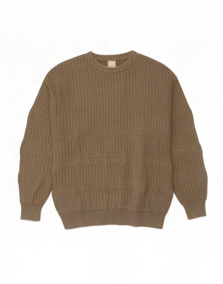 Vintage Herren-Pullover mit Rundhalsausschnitt, mittelbeige Baumwolle