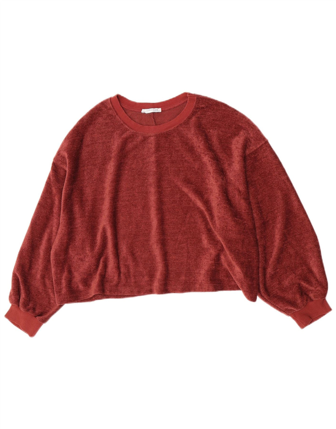 Zara Damen-Sweatshirt mit übergroßem Crop-Velours-Motiv, Gr. 14, mittleres Burgunderrot