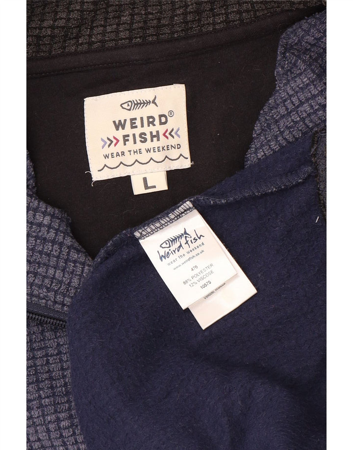 Weird Fish Herren-Fleecepullover mit Reißverschluss am Hals, großes blaues Farbblock-Polyester
