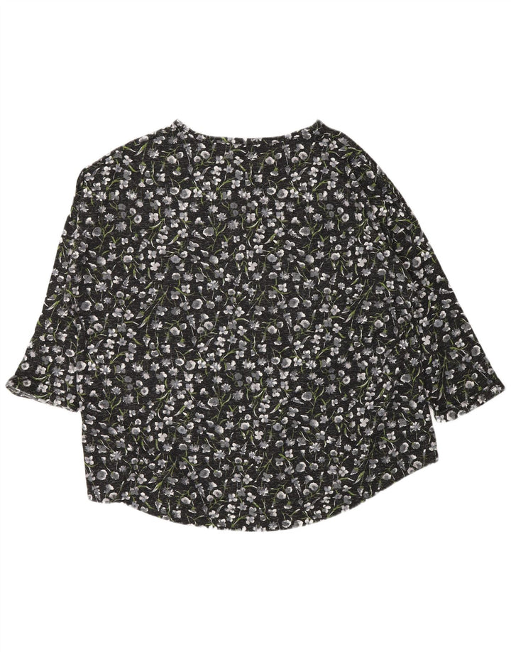 Marks & Spencer Damen-Top, 3/4-Ärmel, UK 24 4XL, schwarzes Blumenmuster, Polyester