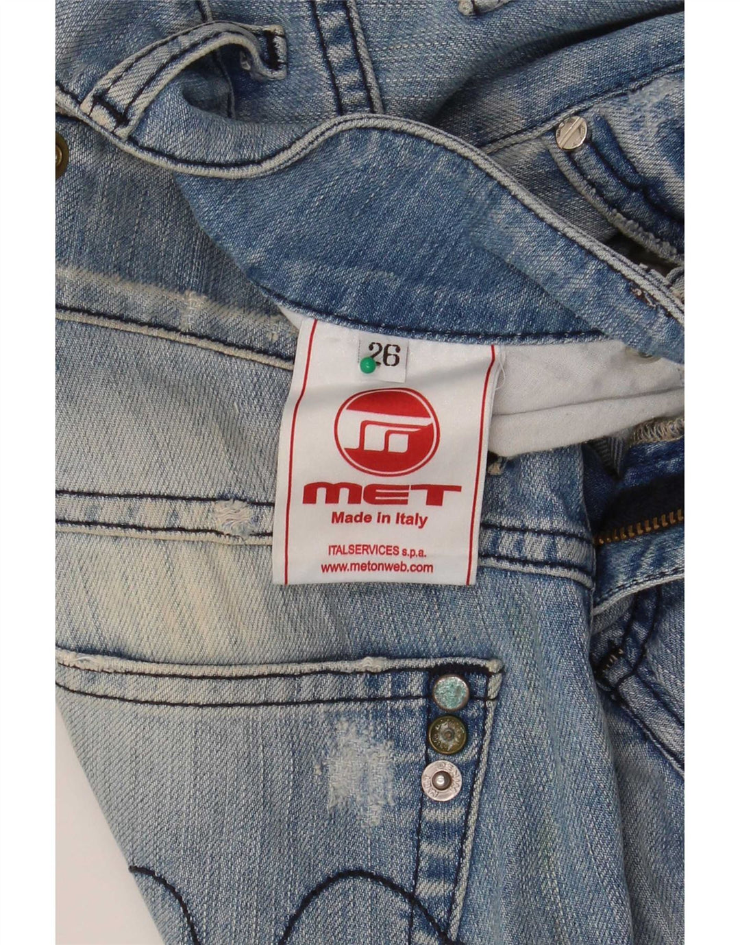 MET Damen Slim Jeans W26 L30 Blau meliert Baumwolle