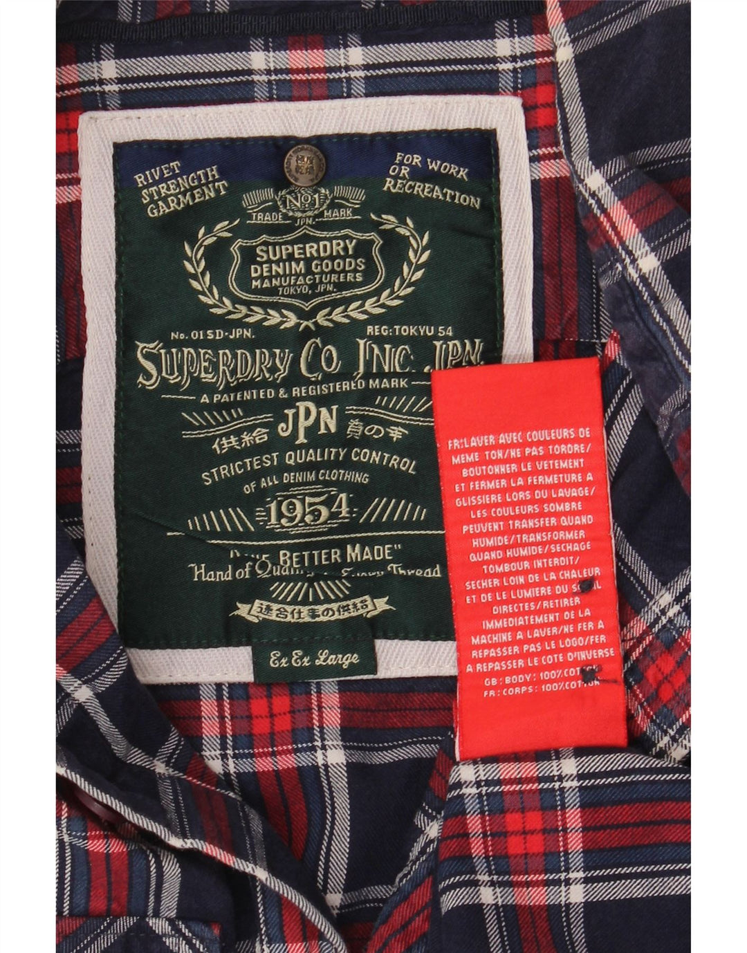 Superdry Herren Flanellhemd 2XL Marineblau kariert Baumwolle