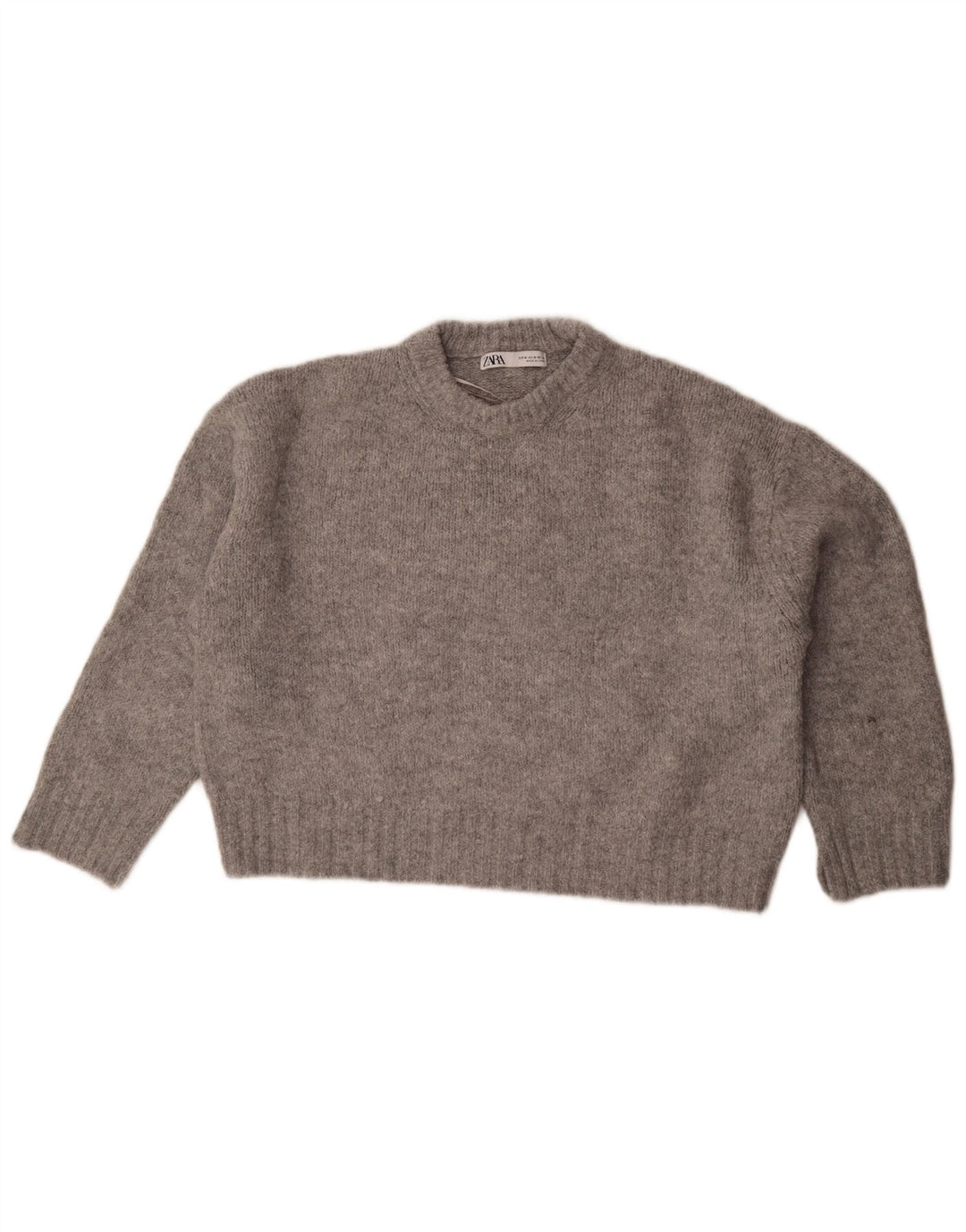 Zara Damen-Pullover, übergroß, Rundhalsausschnitt, Gr. 14, Mittelgrau meliert