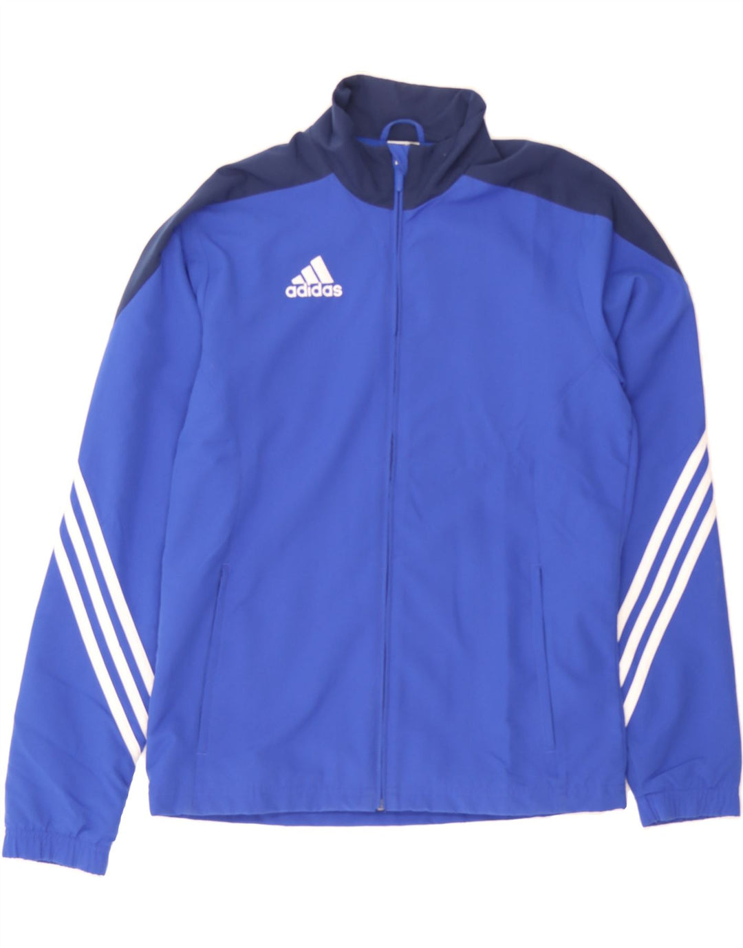 ADIDAS Mens Graphic Tracksuit Top Jacket Small Blue Colourblock Polyester Vintage Adidas and Second-Hand Adidas from Messina Hembry 