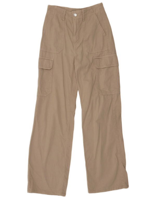 Zara Damen Cargohose mit hoher Taille und weitem Bein, EU 32, 2XS, W22, L29, Beige