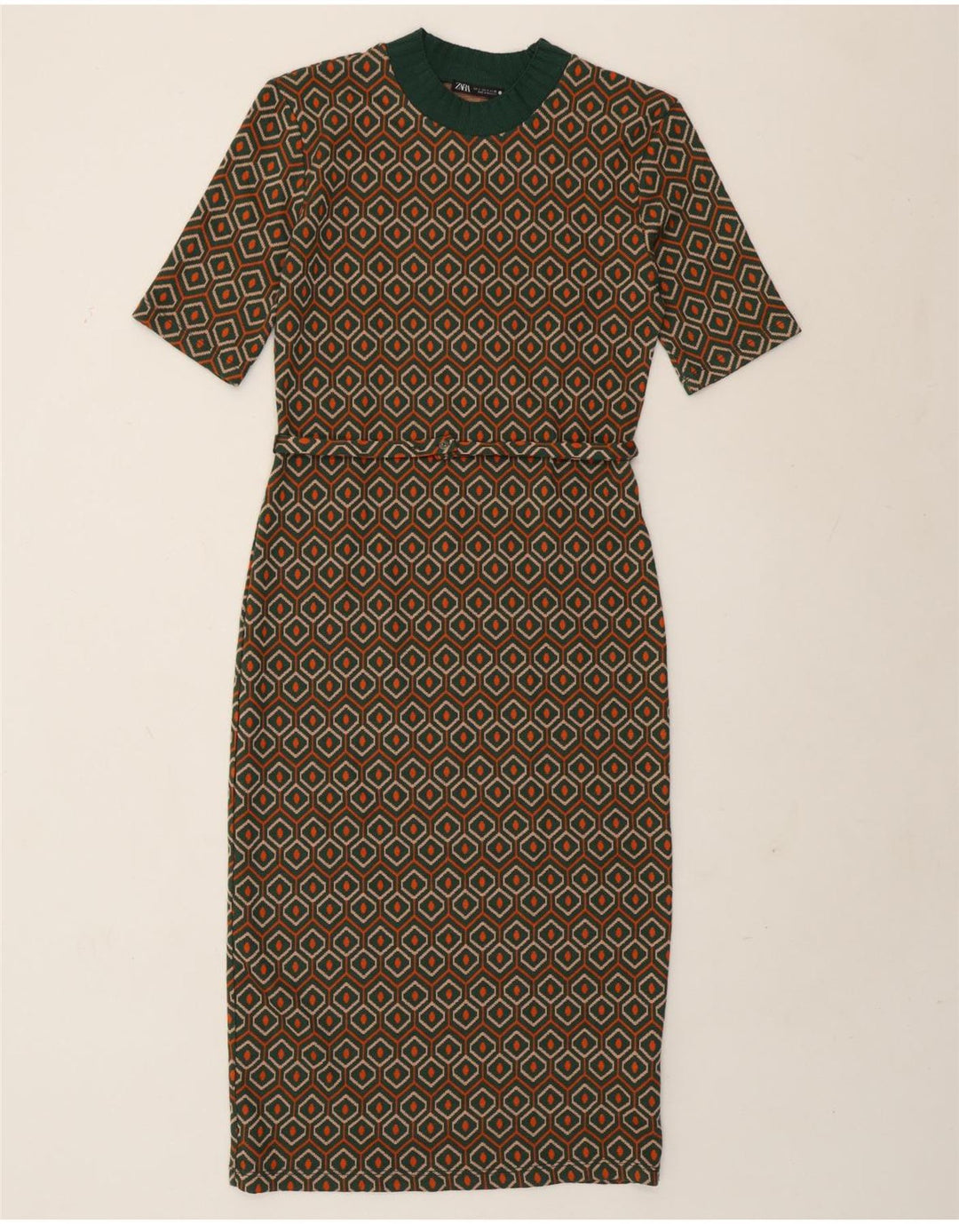 Zara Damen Etuikleid UK 10 Small Grünes geometrisches Polyester