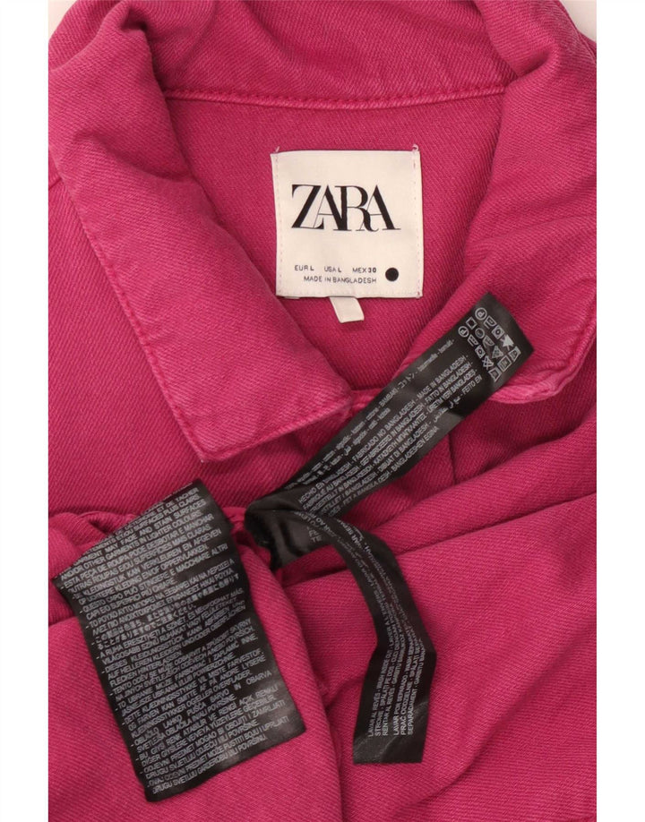 Zara Damen Jeanshemd UK 16 Large Rosa Baumwolle
