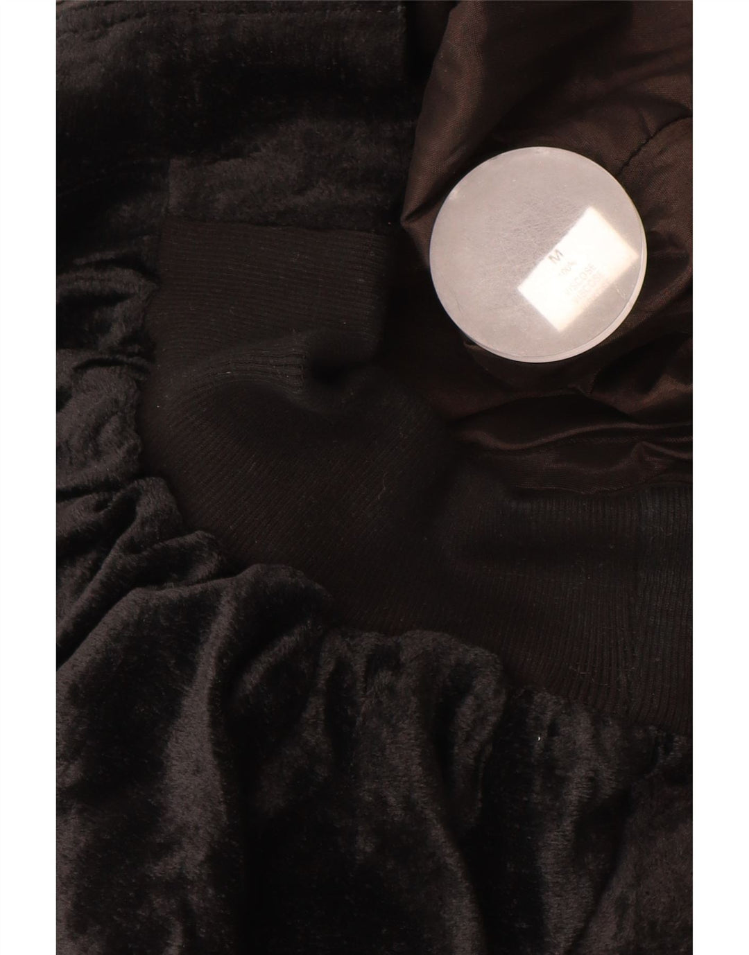 VINTAGE Damen Übergroße Samt-Bomberjacke UK 14 Mittelschwarze Viskose