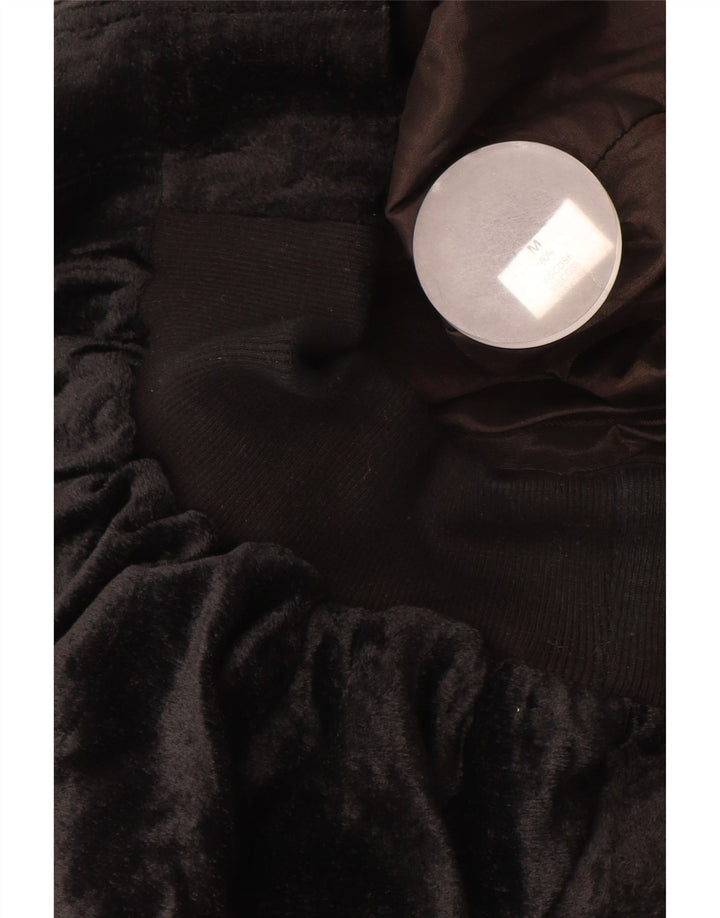 VINTAGE Damen Übergroße Samt-Bomberjacke UK 14 Mittelschwarze Viskose