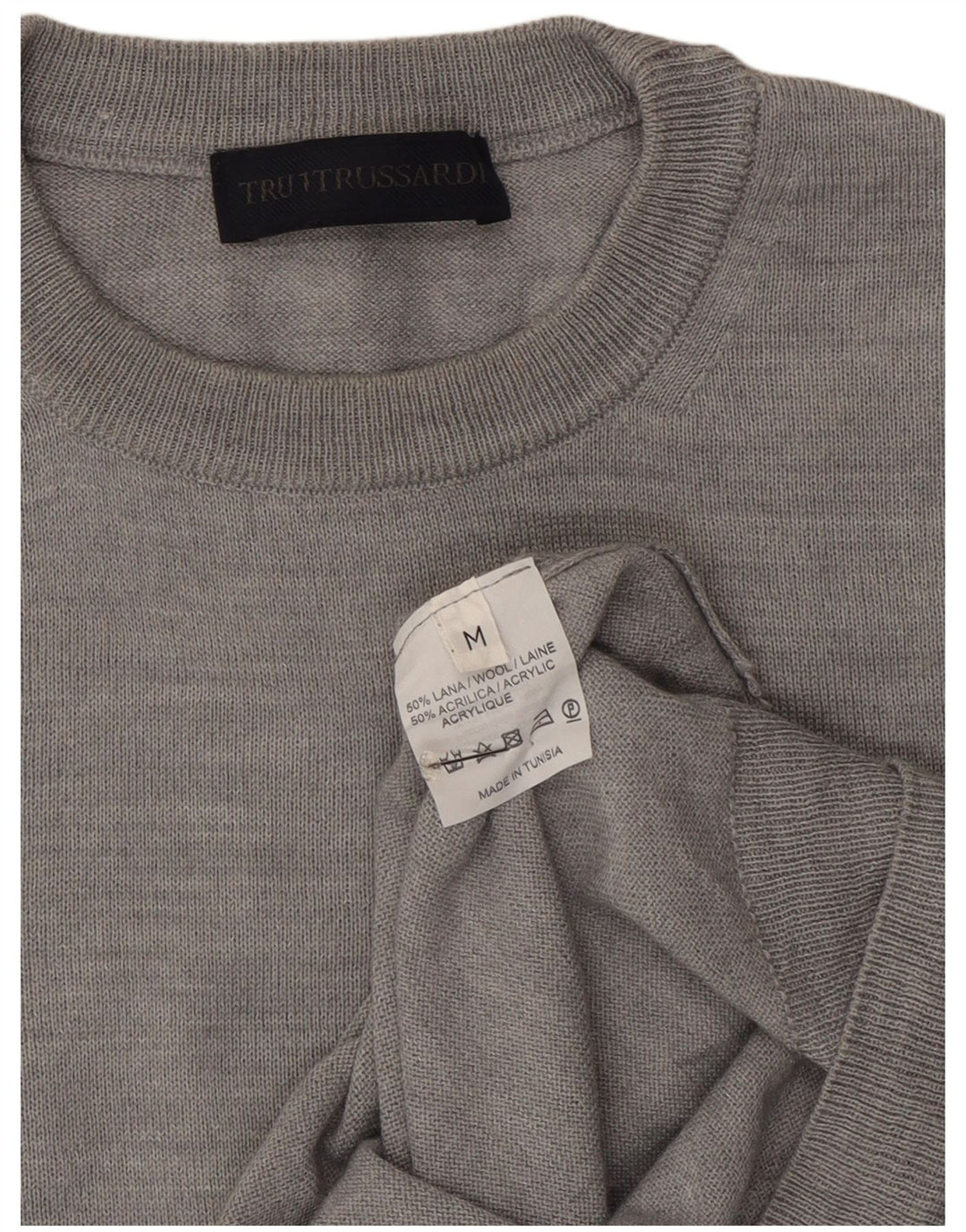 Trussardi Herren-Pullover mit Rundhalsausschnitt aus mittelgrauer Wolle