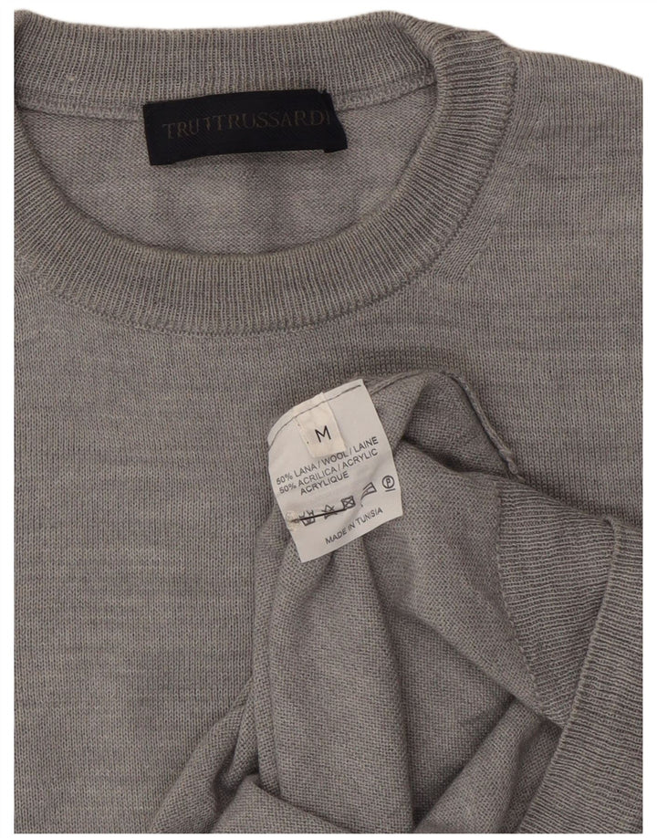 Trussardi Herren-Pullover mit Rundhalsausschnitt aus mittelgrauer Wolle