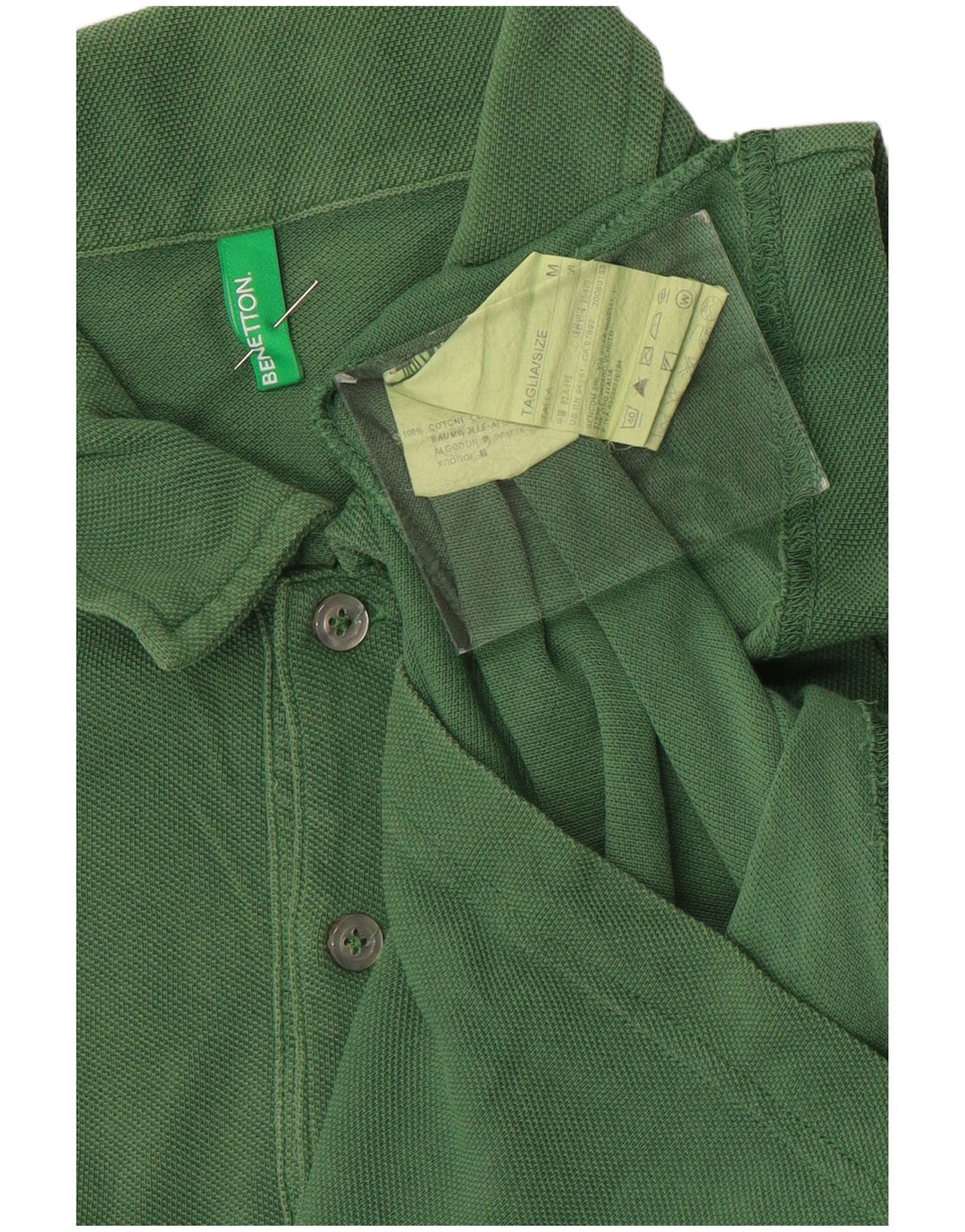 Benetton Herren-Poloshirt aus mittelgrüner Baumwolle